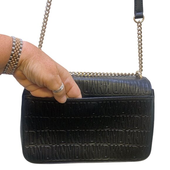 DKNY Black Embossed Crossbody Bag With Chain Strap - Picture 4 of 9